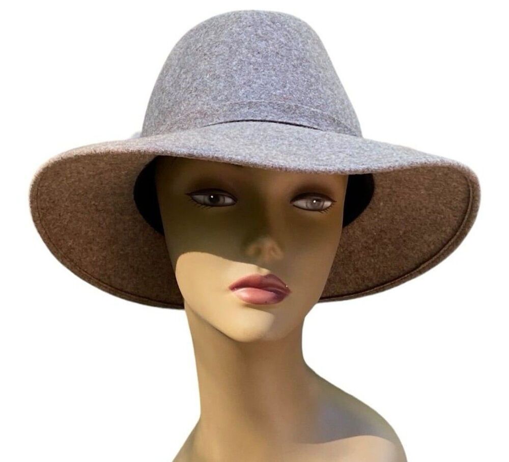 Vtg De Sind 100% Wool Felt Wide Brim Fedora Hat Beige Tan Neutral Boho M